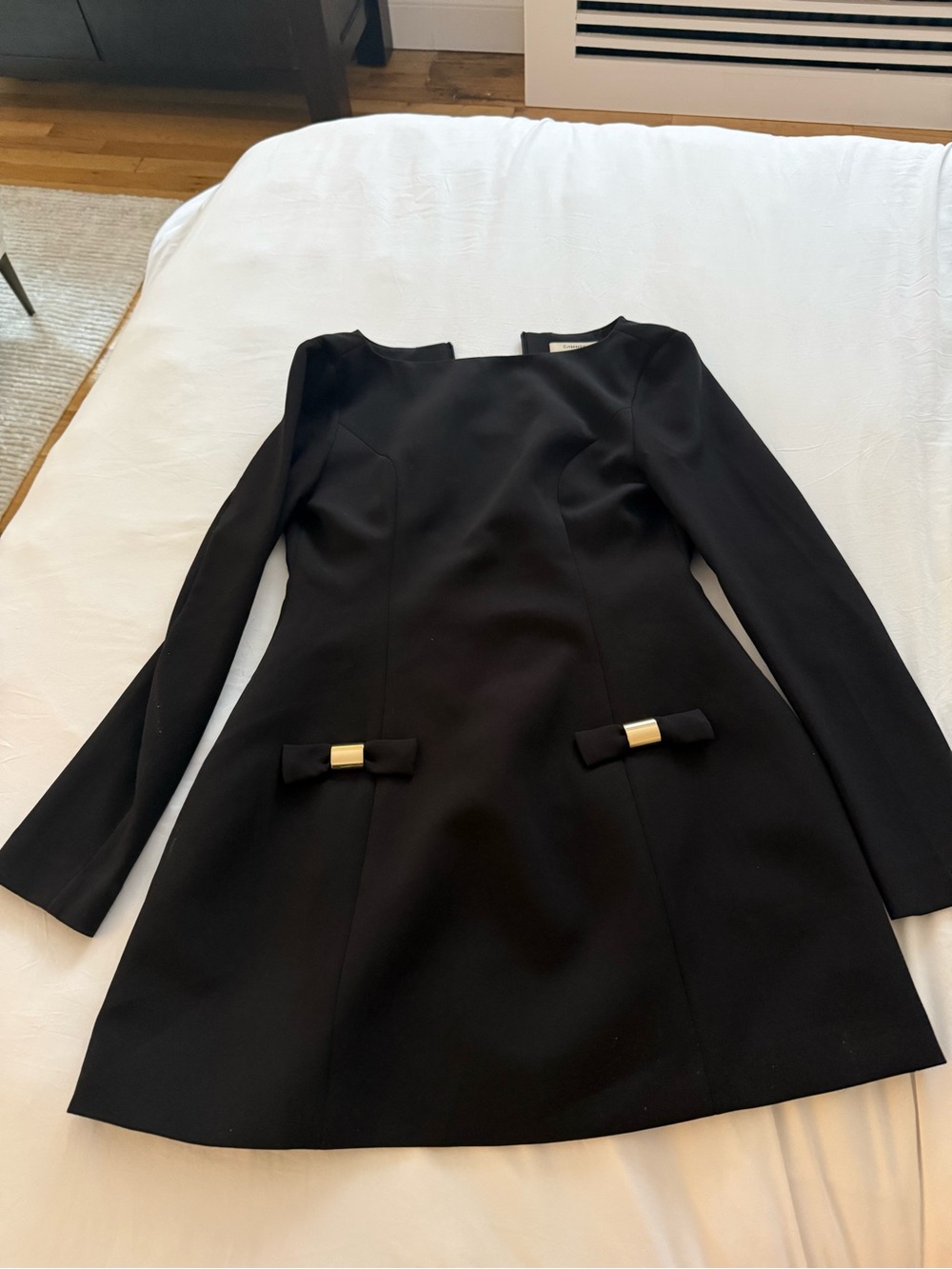 Commense Black Long-Sleeve A-Line Dress with Gold Bow Details